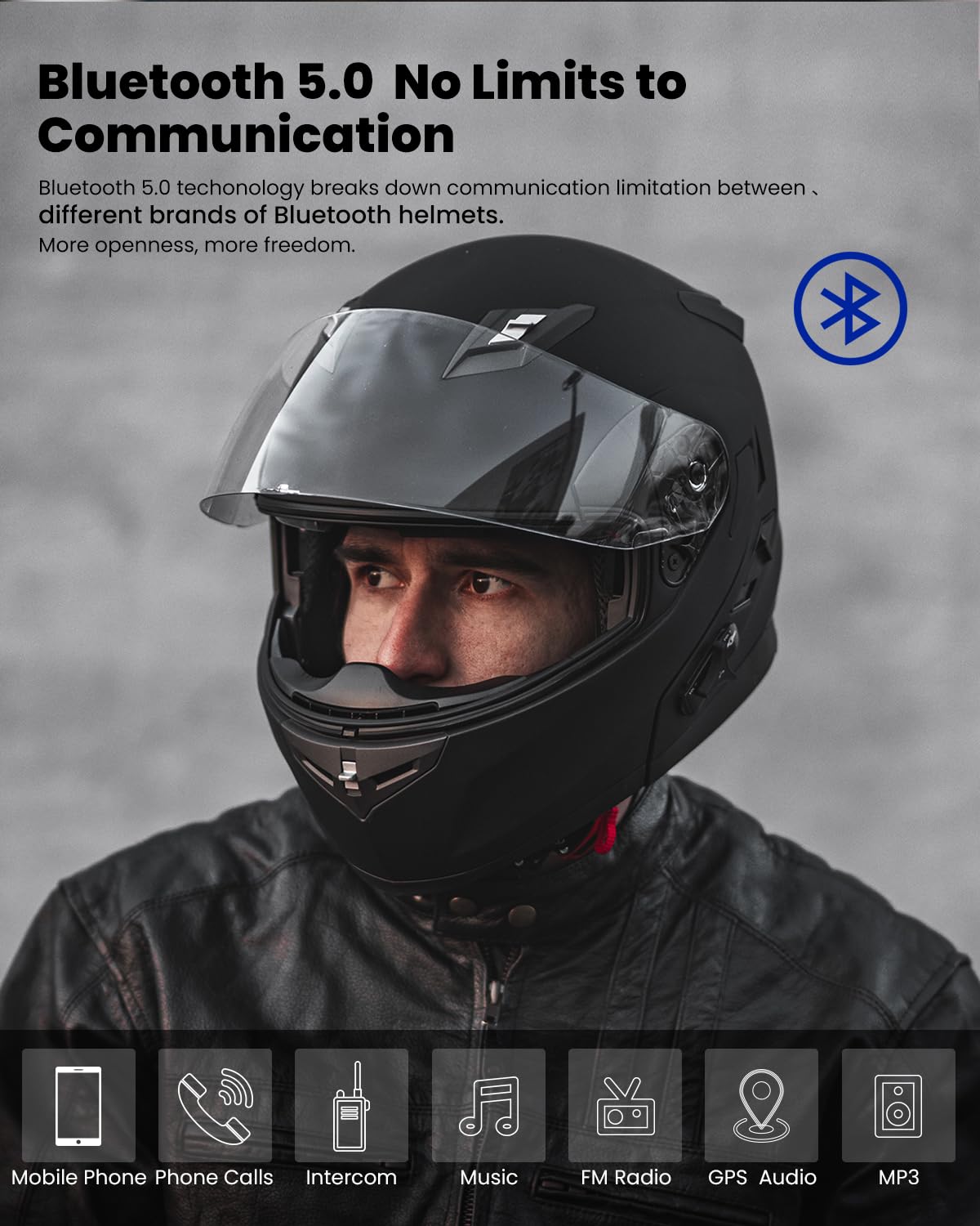 Foto 3 pulgar | Casco para Motociclista ILM Mediano Negro con Bluetooth - Venta Internacional