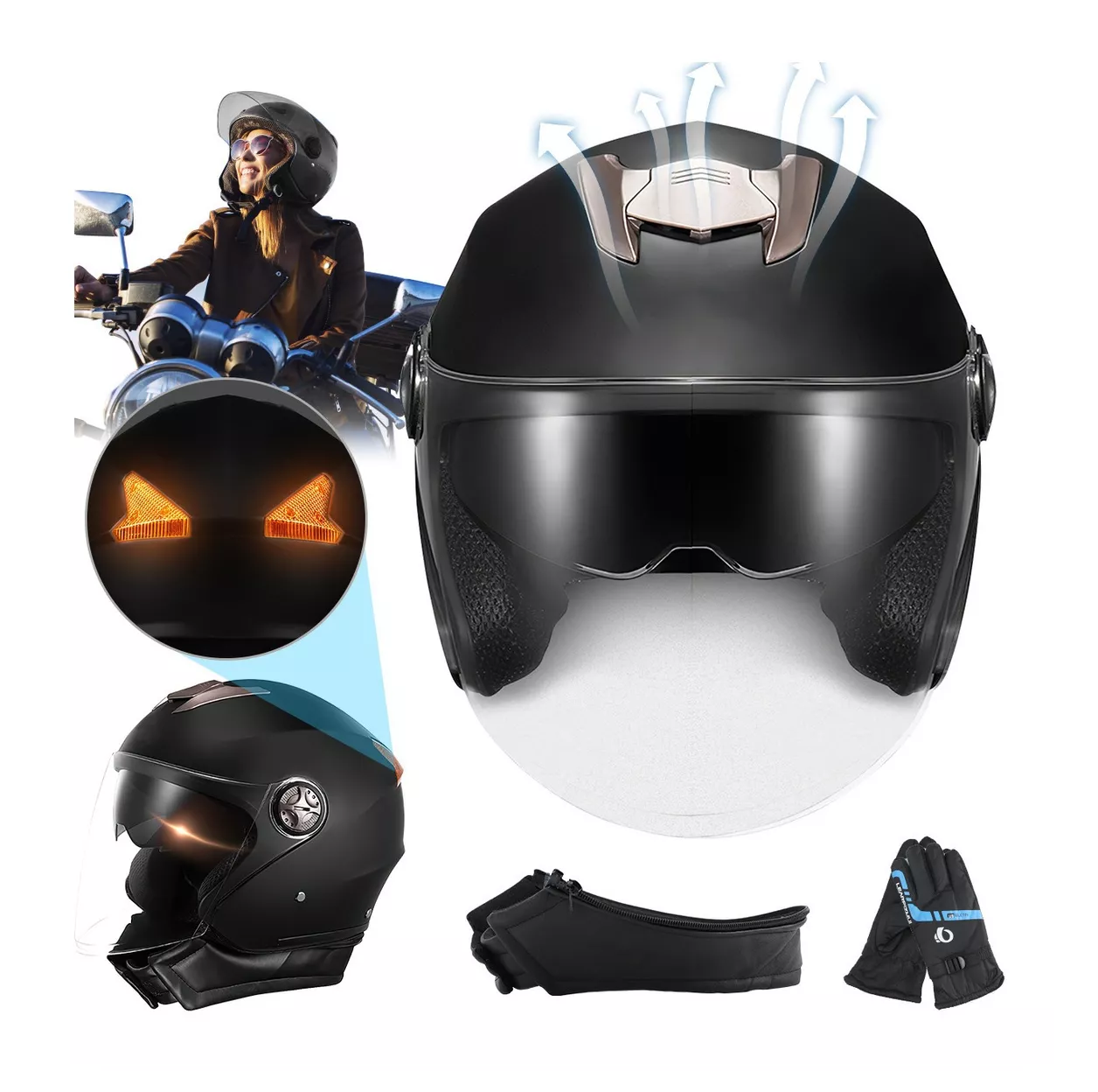 Foto 2 | Casco Abatibles Motos Motocicleta Anti Niebla Espejo Doble Negro
