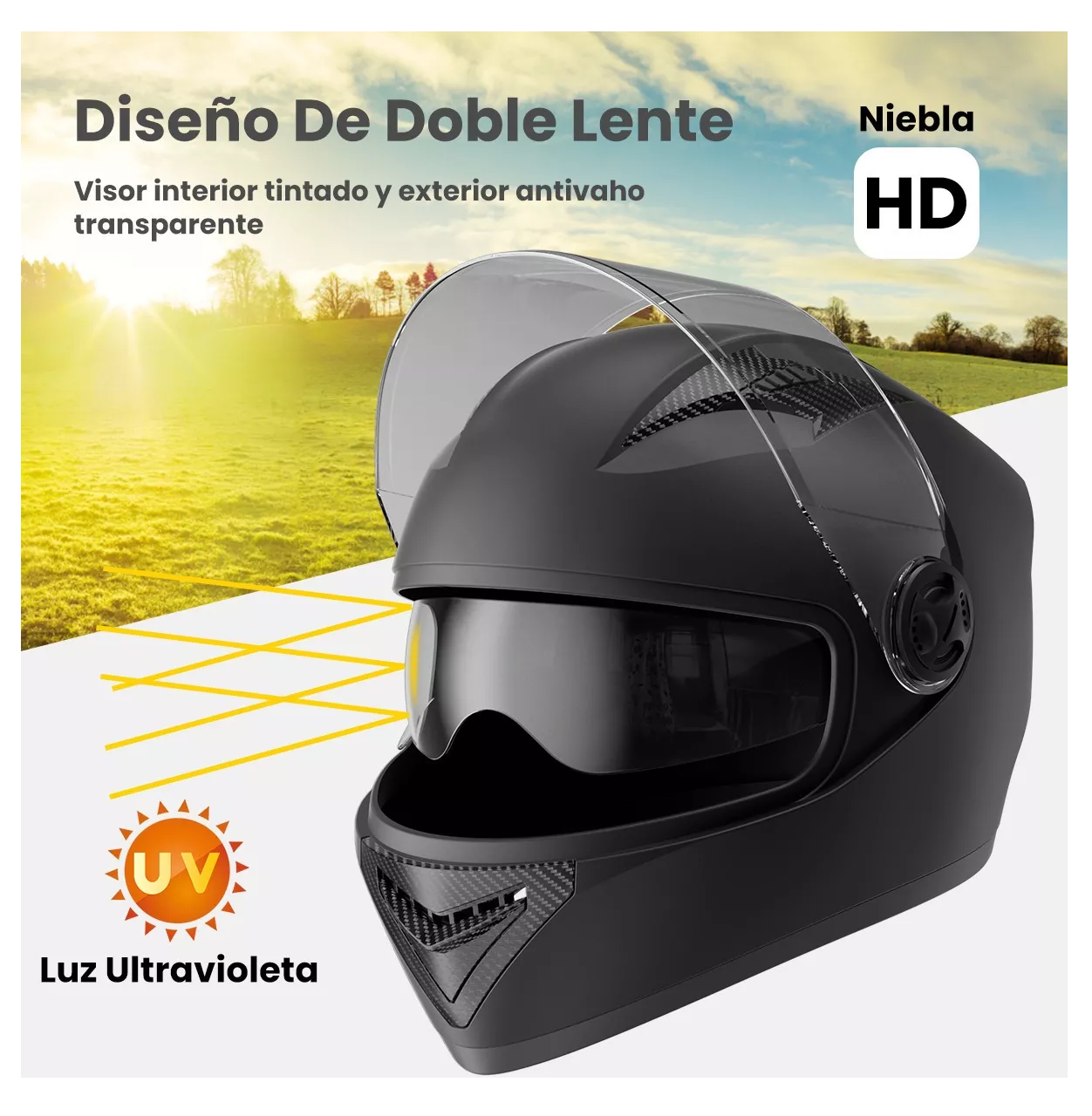 Foto 6 pulgar | Casco Abatible BELUG para Motociclista Anti Niebla Espejo Doble Negro