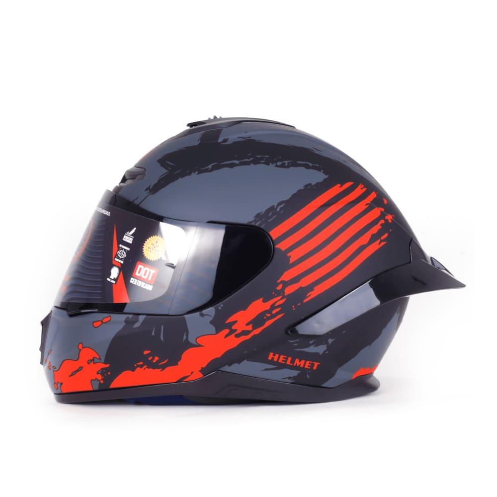 Casco Cerrado Rasen CAS-CER-10001 Negro con Franjas Rojas para Motociclista