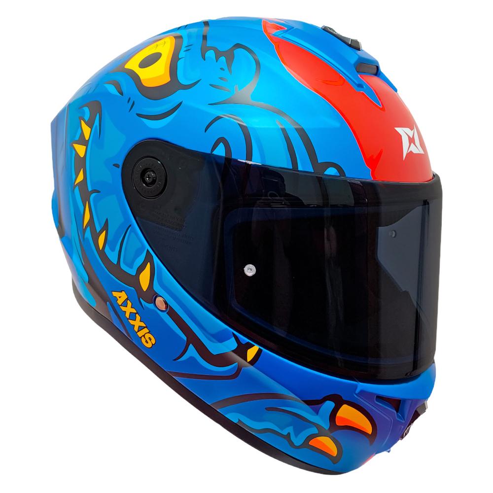 Foto 3 pulgar | Casco Cerrado Para Motociclista Axxis Draken Dinotoon C7 Azul