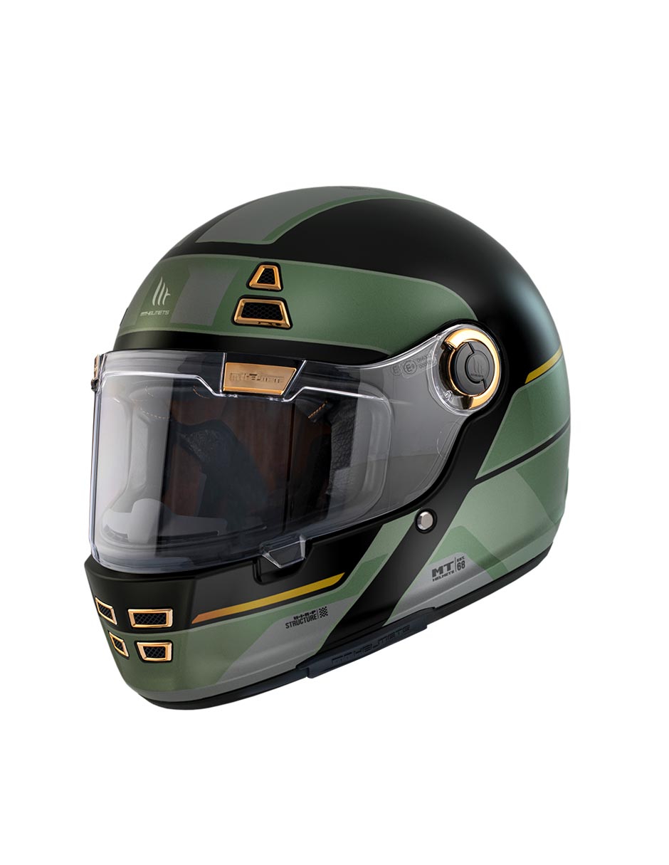 Casco Mt Helmets Jarama Verde Retro Certificado Dot para Moto