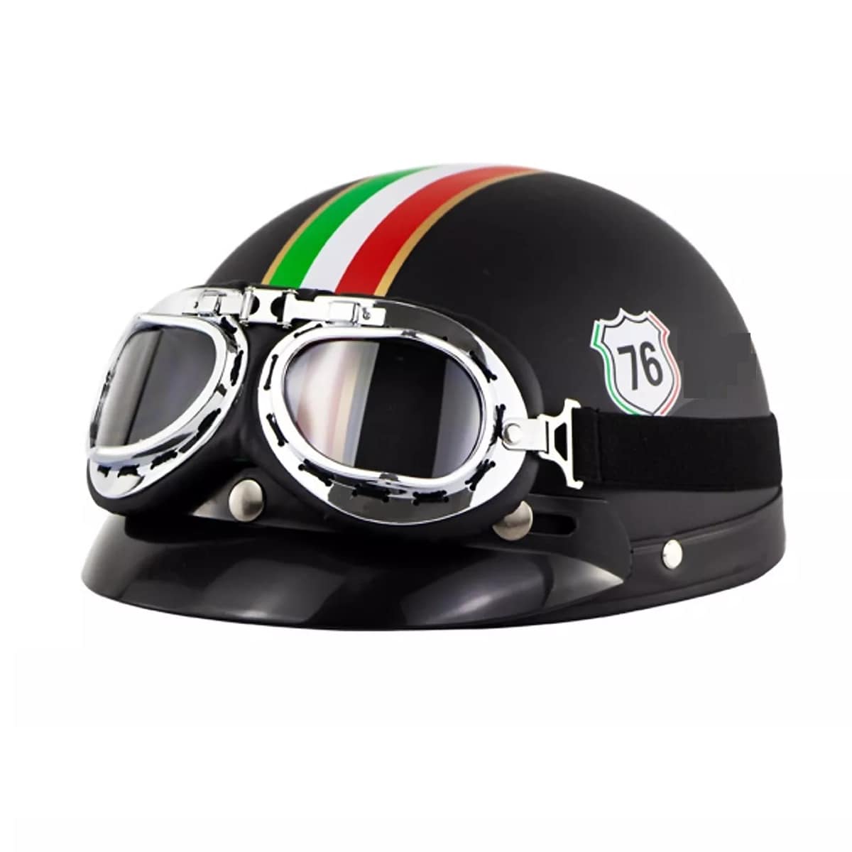 Casco de Motocicleta Medio Abierto con Gafas de Visera 76 Eo Safe Imports ESI-17004 Negro $879