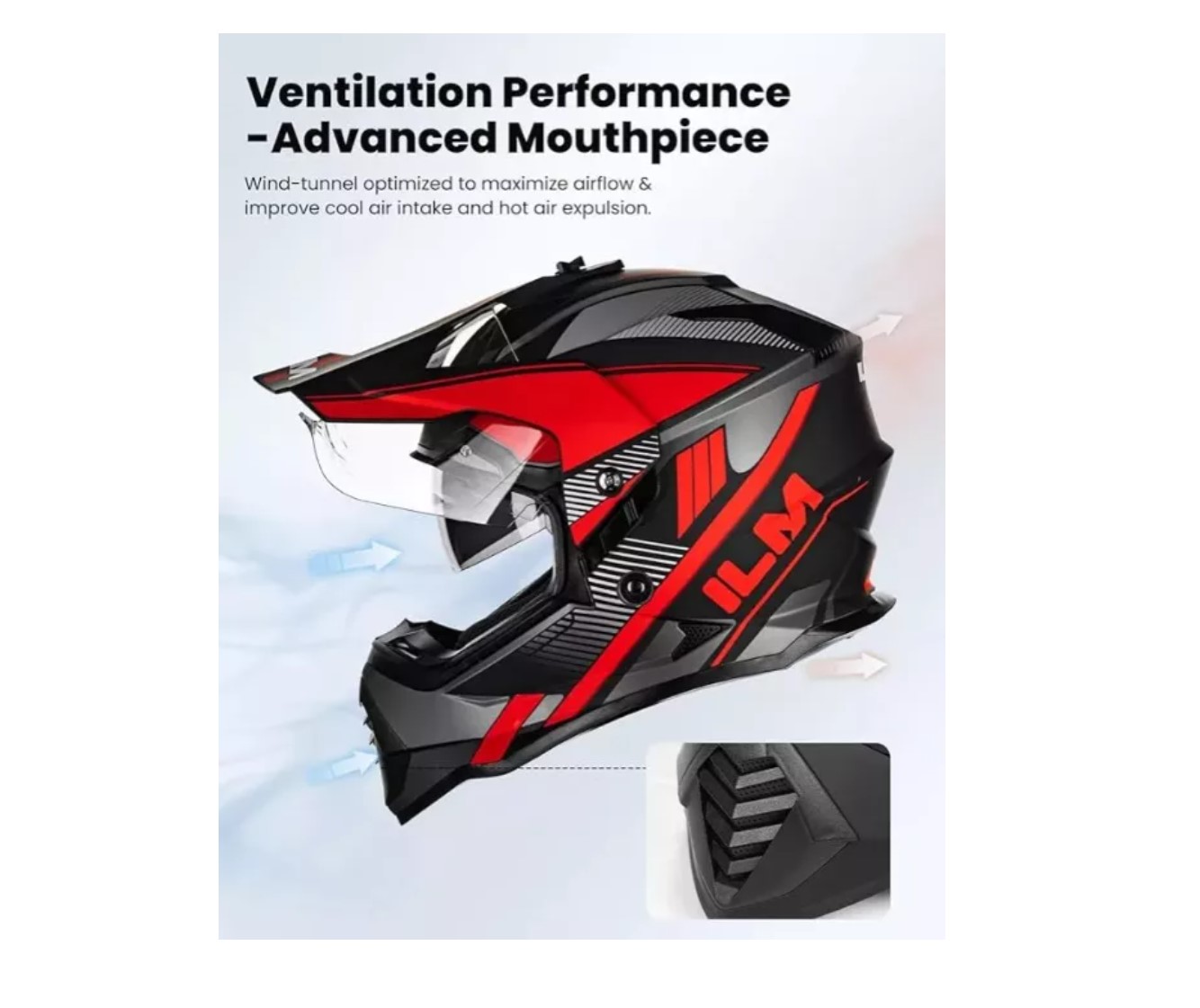 Foto 3 pulgar | Casco De Moto Dual Sport Ilm Ws902 Red Black