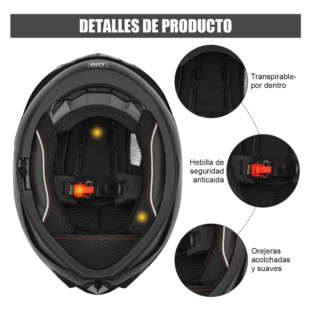 Foto 5 pulgar | Casco Integral Para Moto Certificado Dot Luz Led Bluetooth Talla: S  Eo Safe Imports Esi-20911 Negro