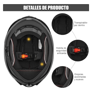 Foto 4 | Casco Integral Para Moto Certificado Dot Luz Led Bluetooth Talla: S Eo Safe Imports Esi-20911 Negro