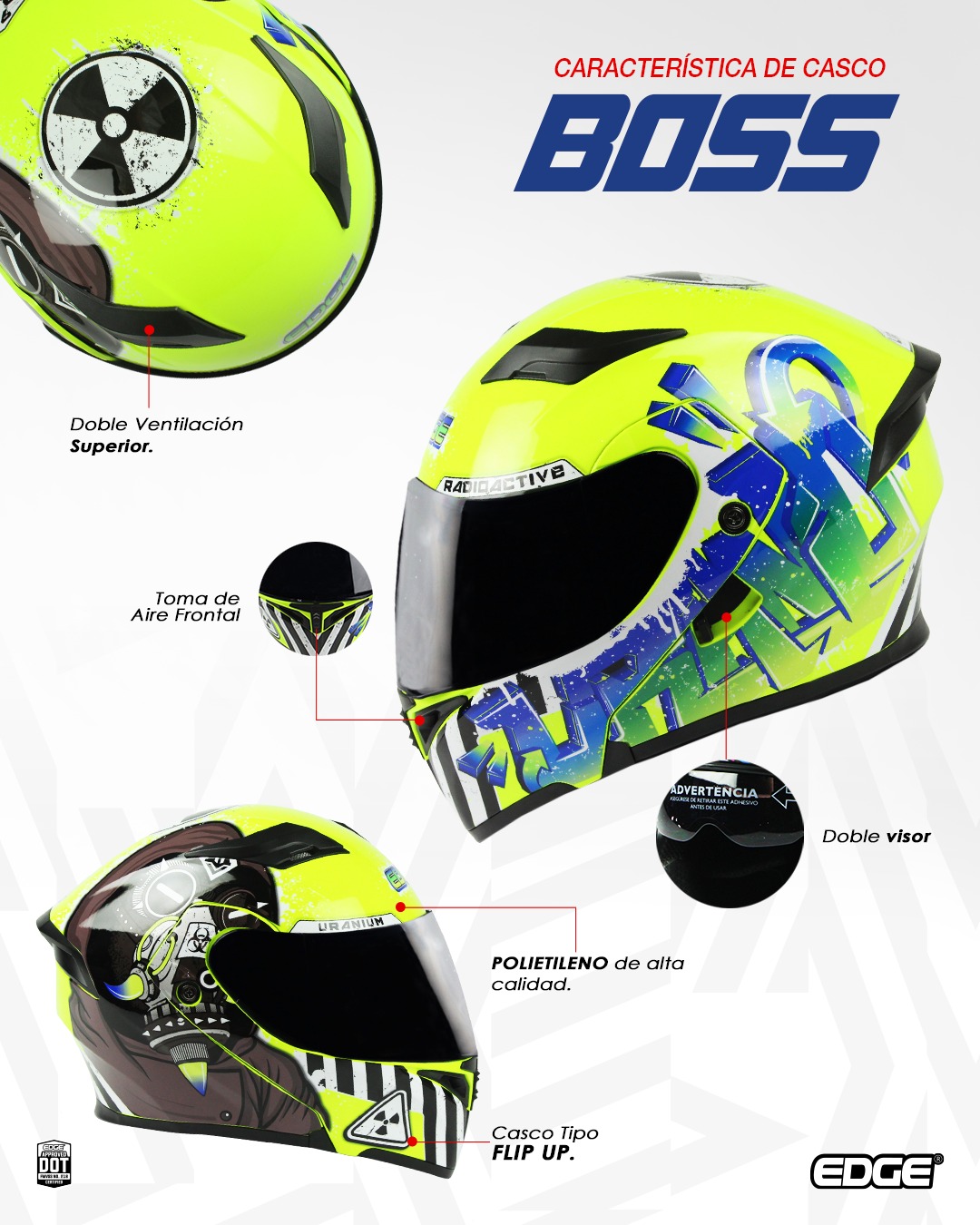 Foto 8 pulgar | Casco Edge Uranio color Verde Talla M para Motociclista