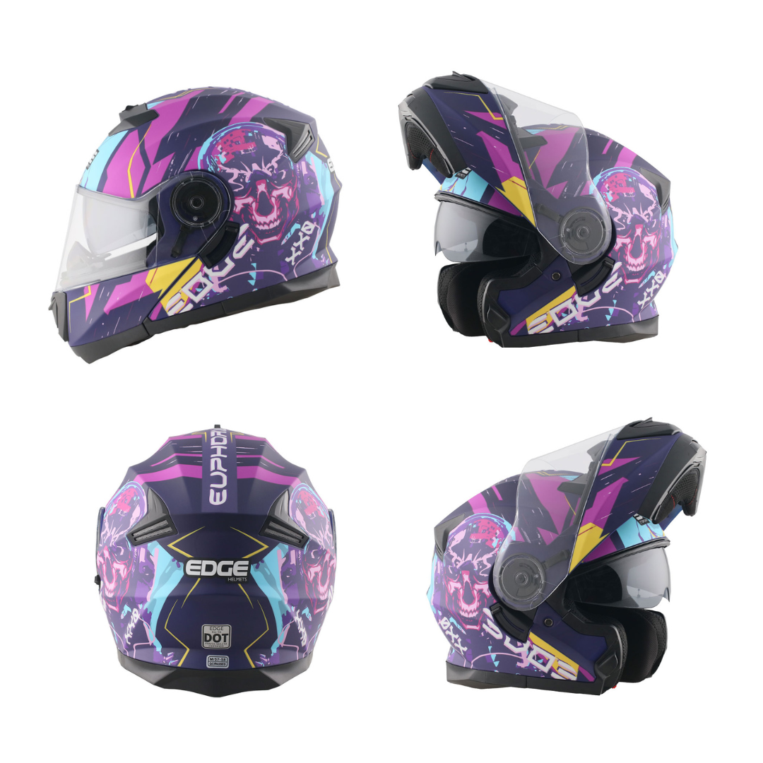 Foto 2 pulgar | Casco Abatible Edge Helmets Oficial Euforia Púrpura Certificado Dot Moto