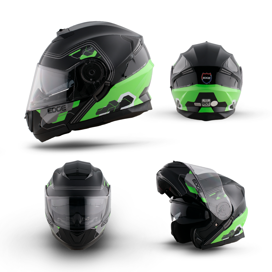 Foto 2 pulgar | Casco Abatible Edge Helmets Oficial Jet 2 M4 color Negro y Verde Certificado Dot Moto Talla M