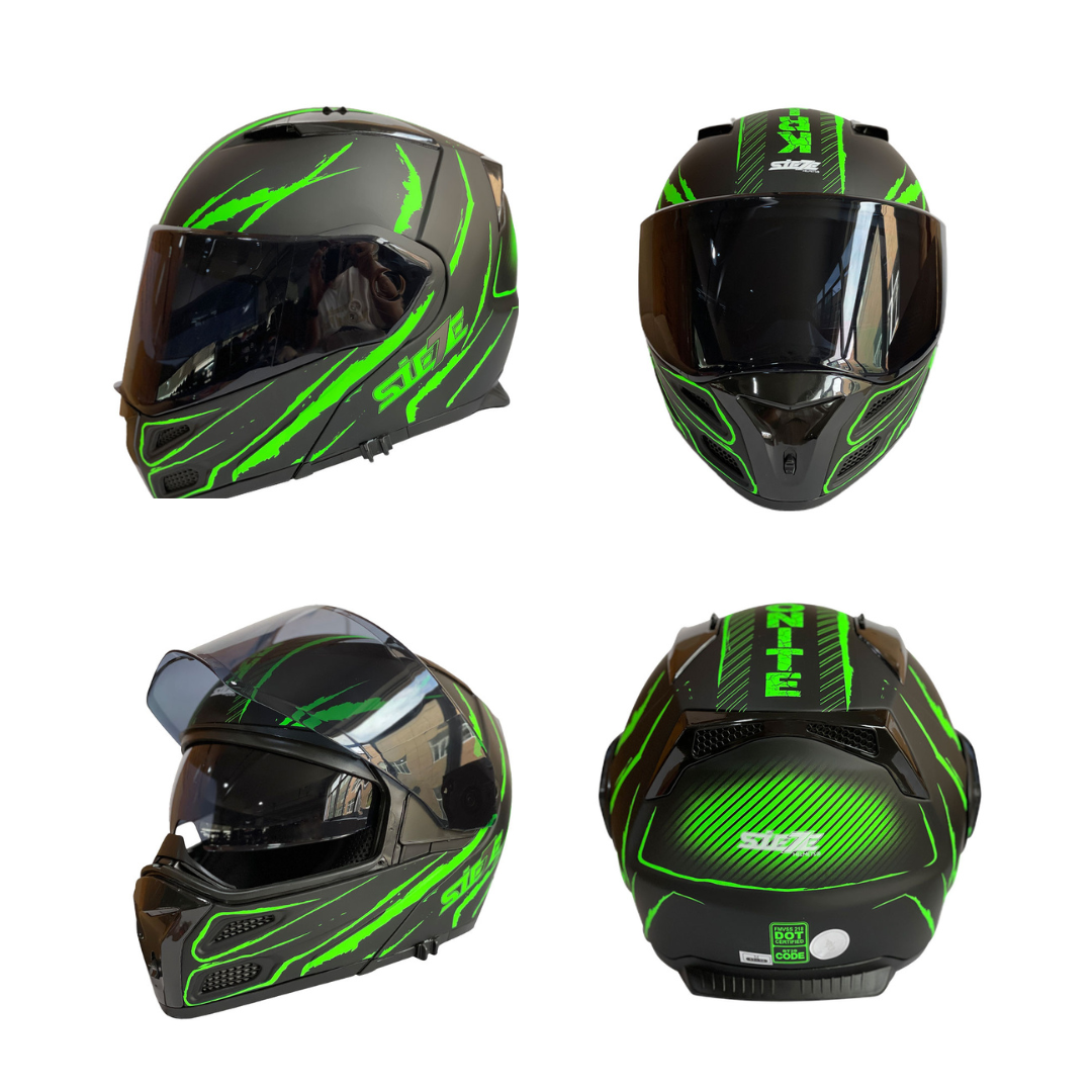 Foto 1 | Casco Abatible Para Moto Siete Helmets Kryptonite Color Verde Negro Talla M