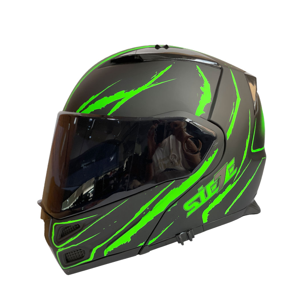 Foto 3 pulgar | Casco Abatible Para Moto Siete Helmets Kryptonite Color Verde Negro Talla M