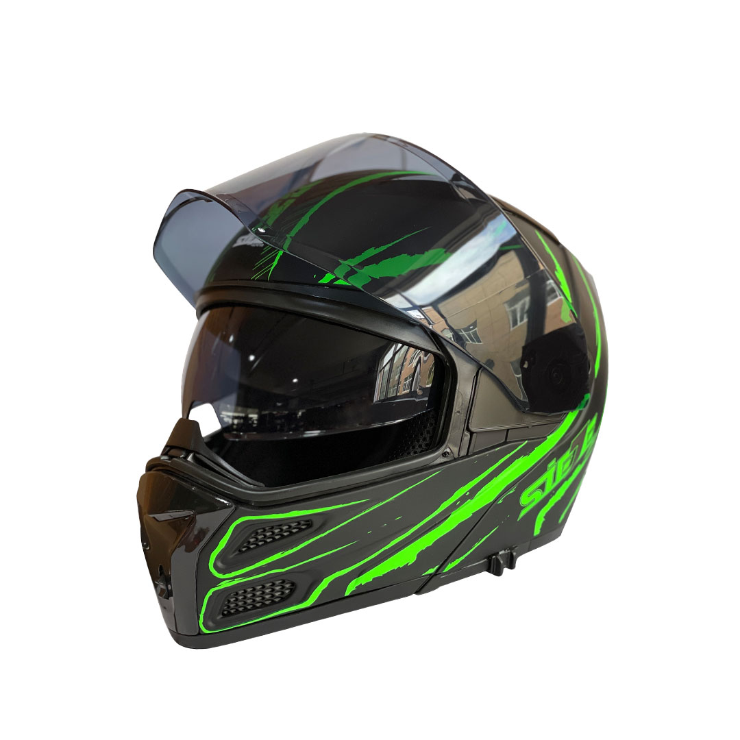 Foto 6 pulgar | Casco Abatible Para Moto Siete Helmets Kryptonite Color Verde Negro Talla M