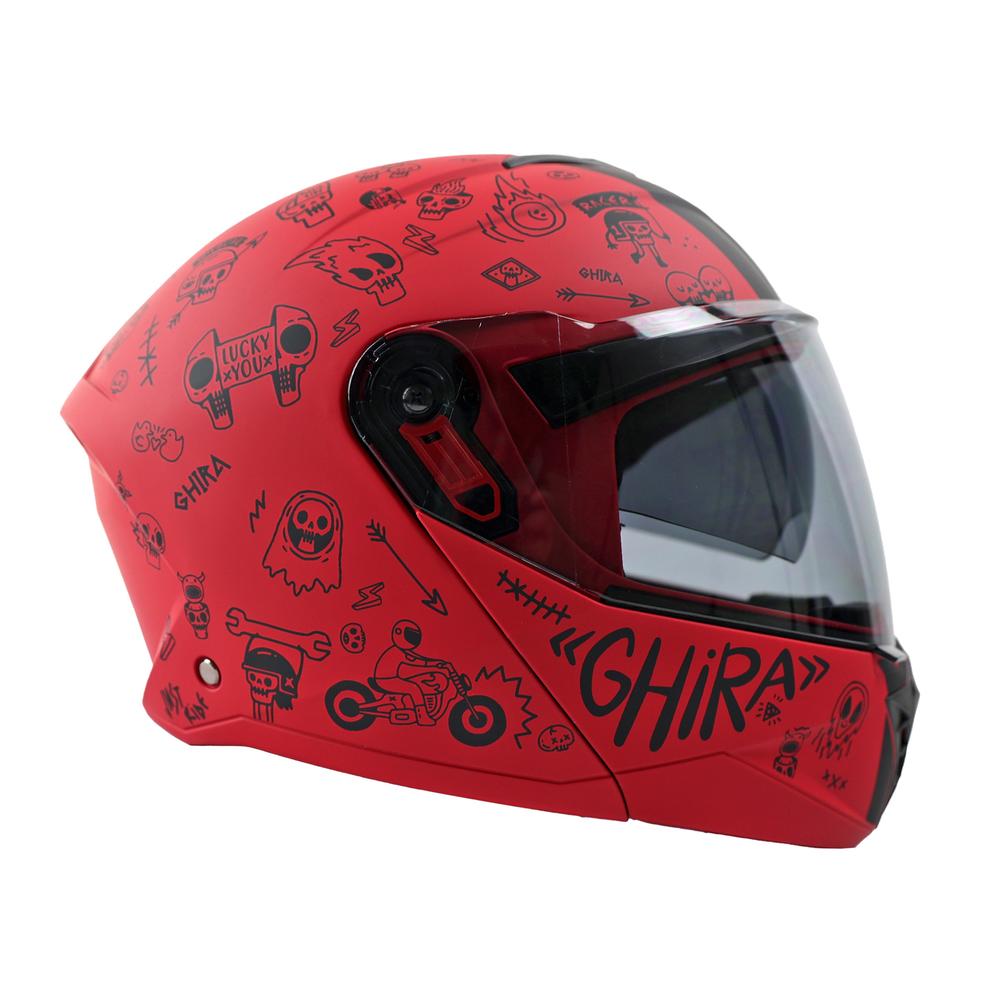 Casco Ghira Gh1000pro Rojo y Negro Toon Craze Mate Mica Humo Aba SVS