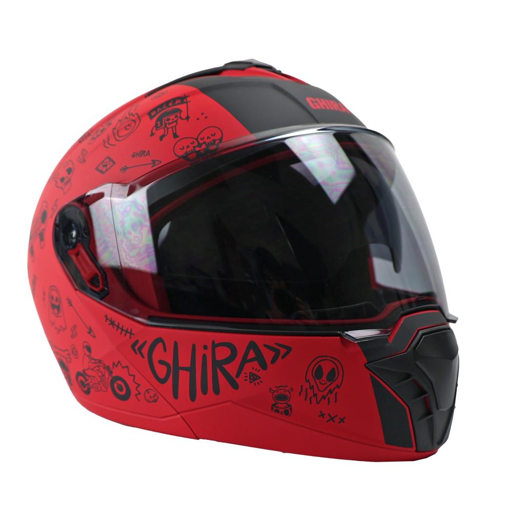 Foto 4 pulgar | Casco Ghira Gh1000pro Rojo y Negro Toon Craze Mate Mica Humo Aba SVS