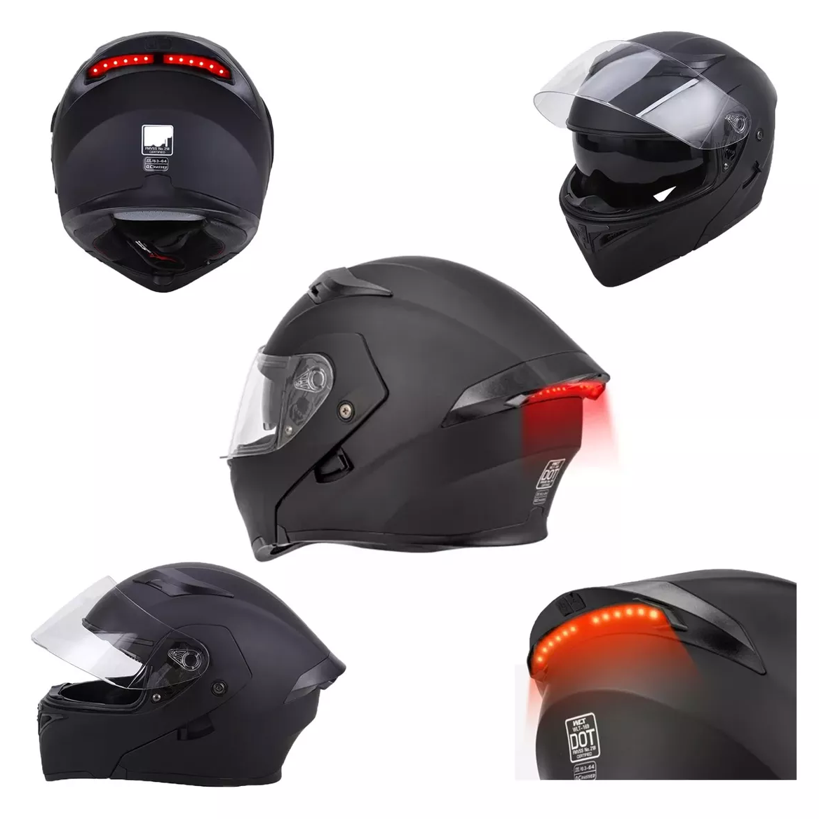 Foto 5 pulgar | Casco con Luz Led Belug Negro Talla Xxl para Motociclista