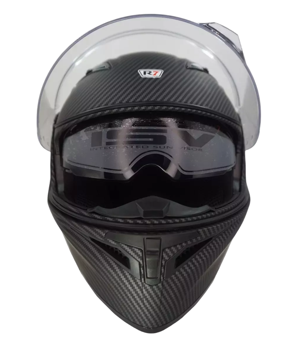 Foto 2 pulgar | Casco De Moto Abatible Luz Led Mate Certificado R7 Talla L Fibra Z Carbono, Negro