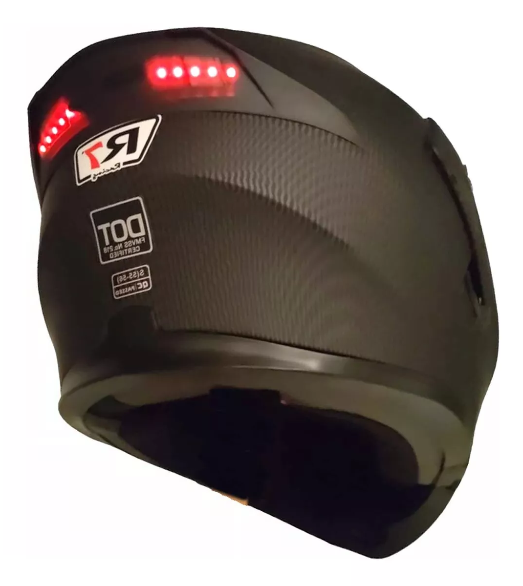 Foto 5 | Casco De Moto Abatible Luz Led Mate Certificado R7 Talla L Fibra Z Carbono, Negro