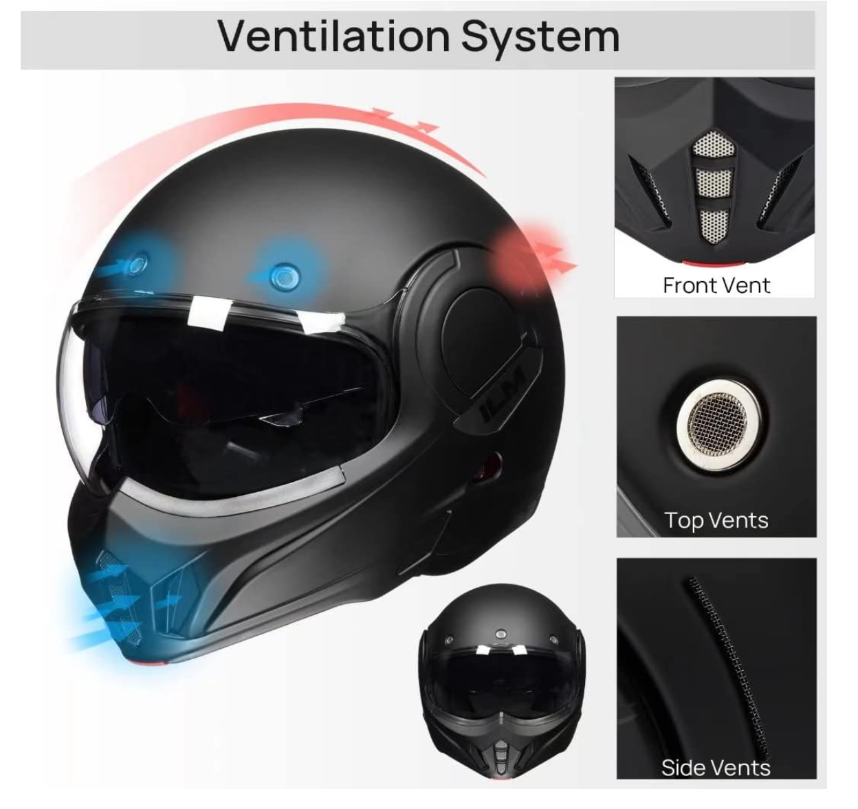 Foto 3 | Casco Modular Ilm B707 Negro Mate