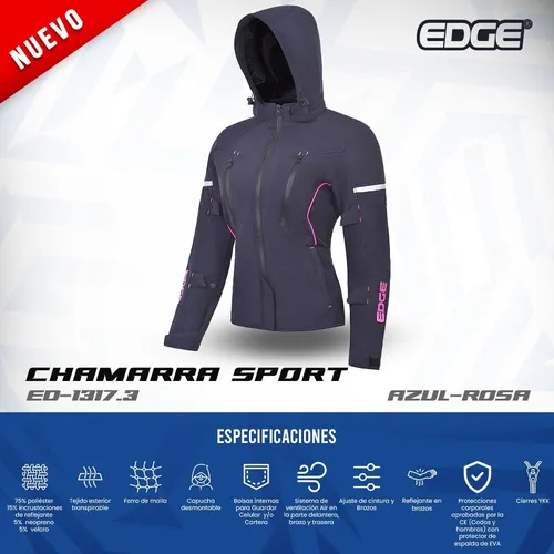 Foto 5 pulgar | Chamarra Sport Para Moto Edge Protección Ce Ventilada Rosa