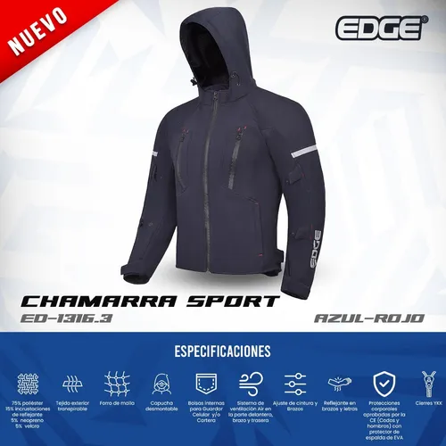 Foto 4 pulgar | Chamarra Sport Para Moto Edge Protección Ce Ventilada Rojo