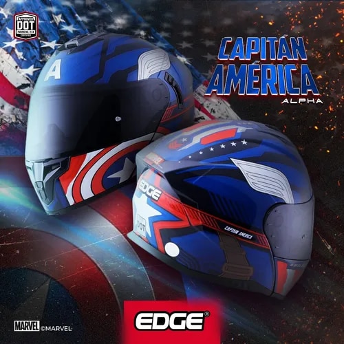 Casco Edge Marvel Capitán América Abatible  Dot Ece $2,099