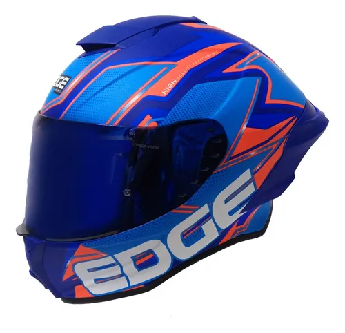 Foto 2 pulgar | Casco Moto Edge Integral Shangai Azul Con Rojo Matecertificado Dot Y Ece 2206