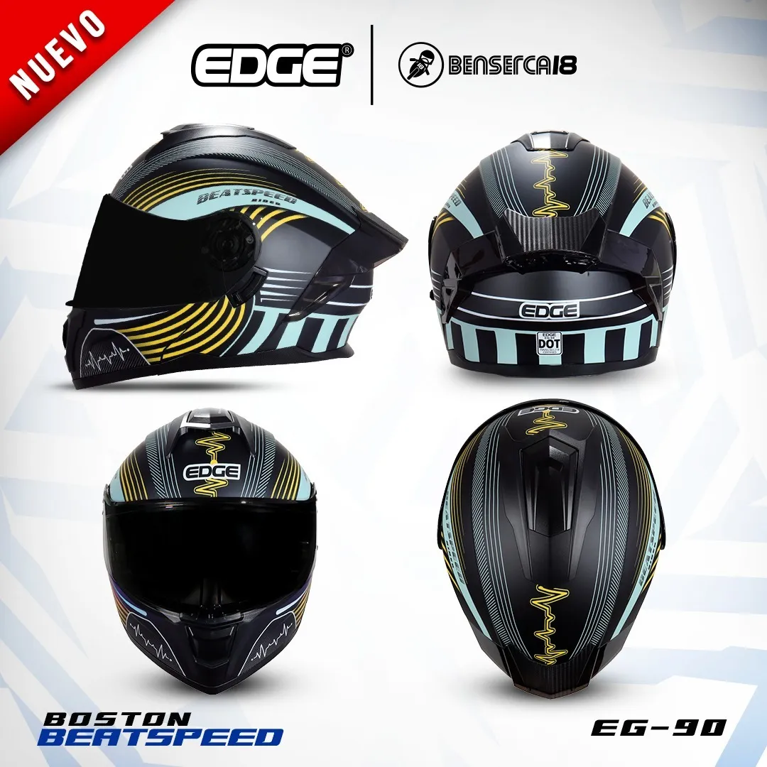 Foto 4 pulgar | Casco para Motociclista Edge Mediano Negro Abatible