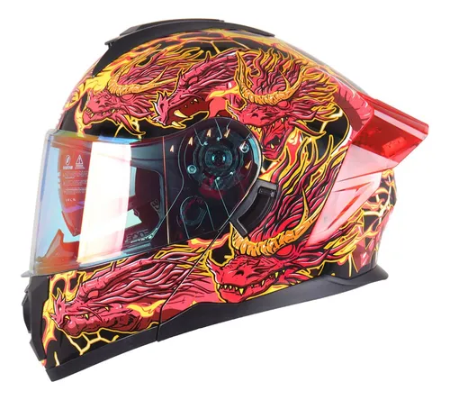 Foto 2 pulgar | Casco Para Moto Dragon Rojo Abatible Dot/ece Con Luz Led