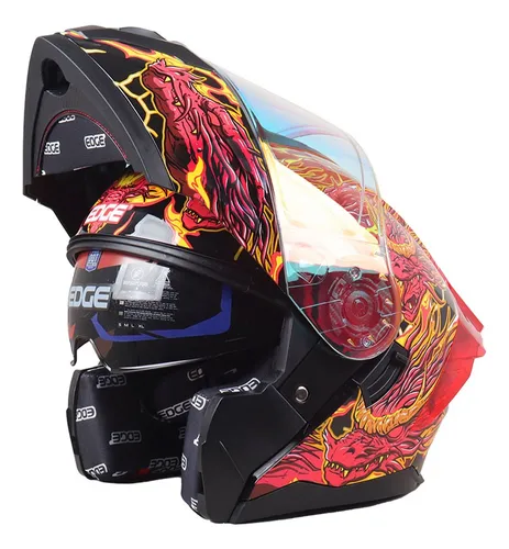 Foto 4 pulgar | Casco Para Moto Dragon Rojo Abatible Dot/ece Con Luz Led