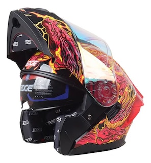 Foto 3 | Casco Para Moto Dragon Rojo Abatible Dot/ece Con Luz Led