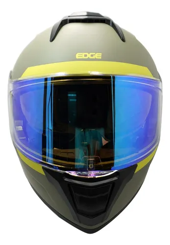 Foto 3 pulgar | Casco Para Moto Verde Abatible Edge Dot/ece Luz Led Doble Visor