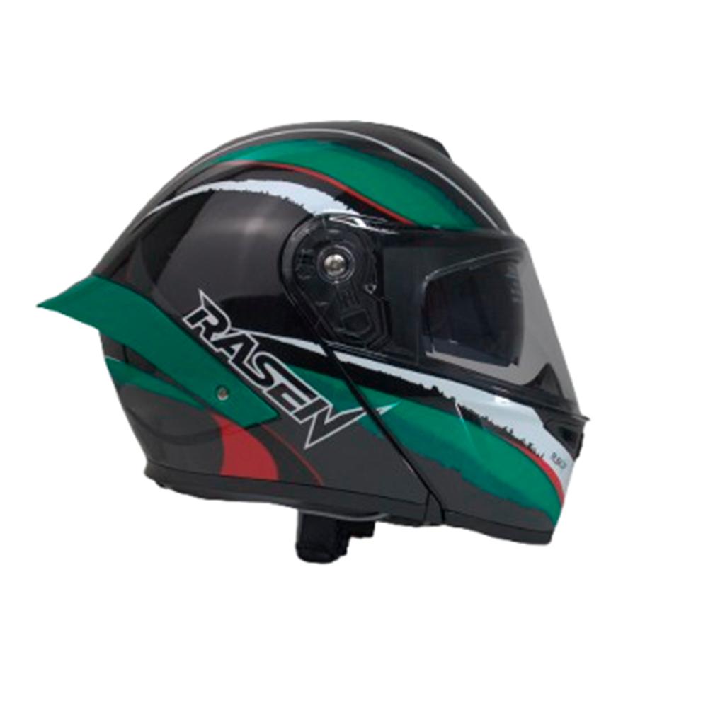 Casco Abatible Para Moto Rasen, Verde Y Negro Con Lentes Certificación Dot Verde