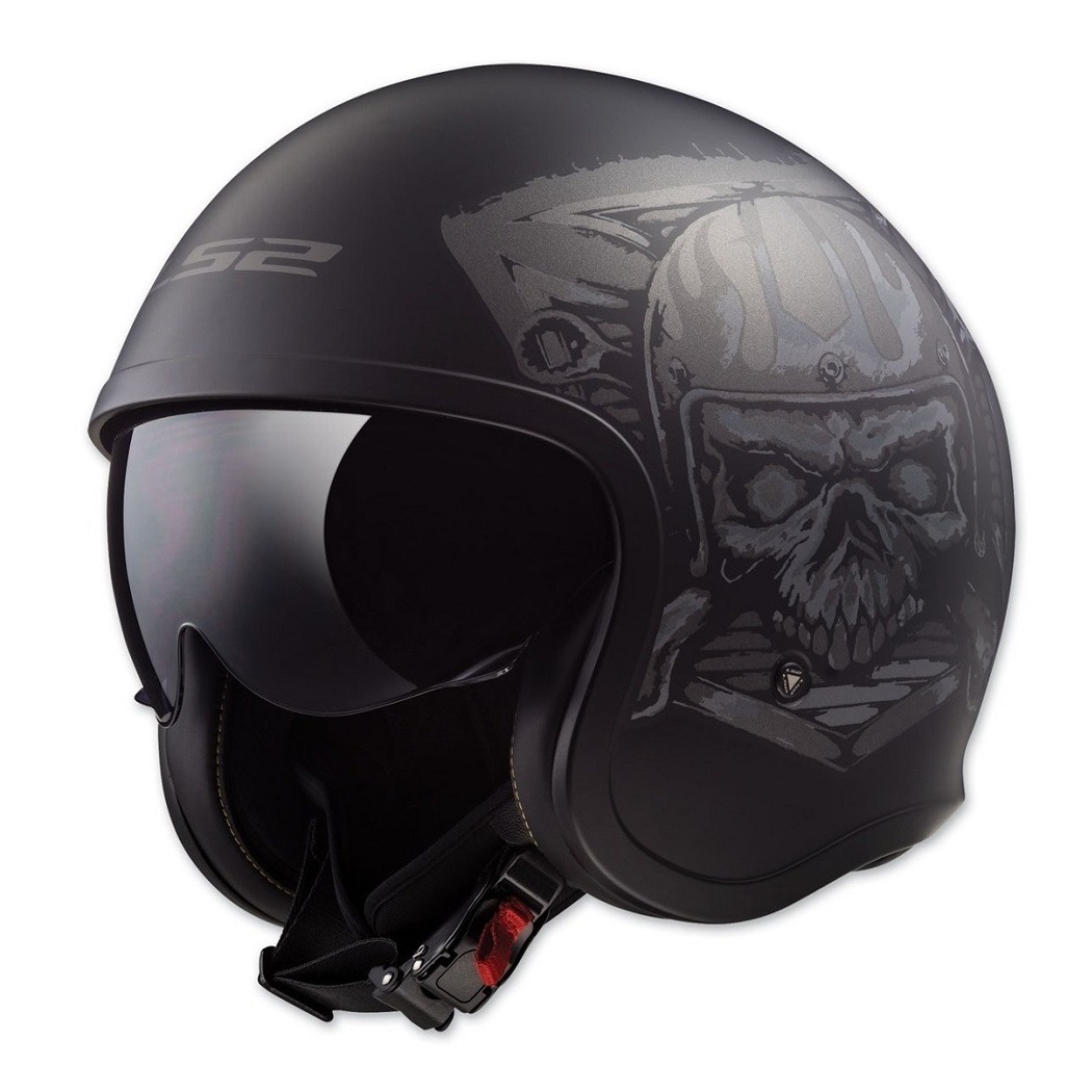 Foto 2 pulgar | Casco Abierto Ls2 Spitfire Skull color Negro Mate Talla XL