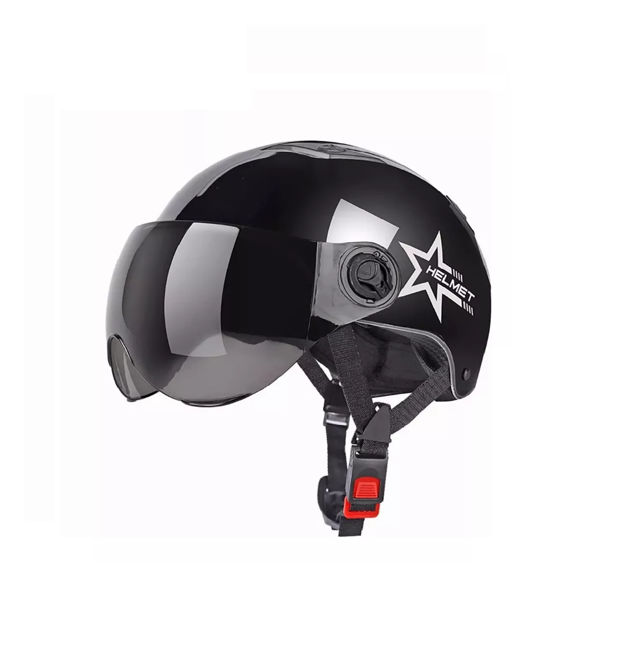 Set Casco Abierto Abatible Motociclista Uso Rudo Gafas Humo Negro