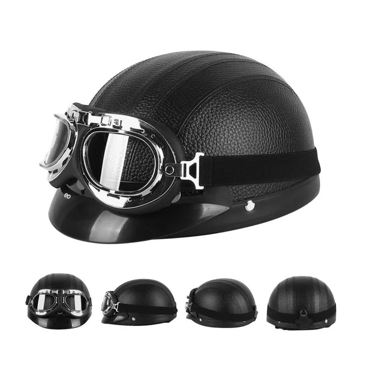 Foto 3 pulgar | Casco Vintage Para Moto Con Gogles Eo Safe Imports Esi-19097 Negro