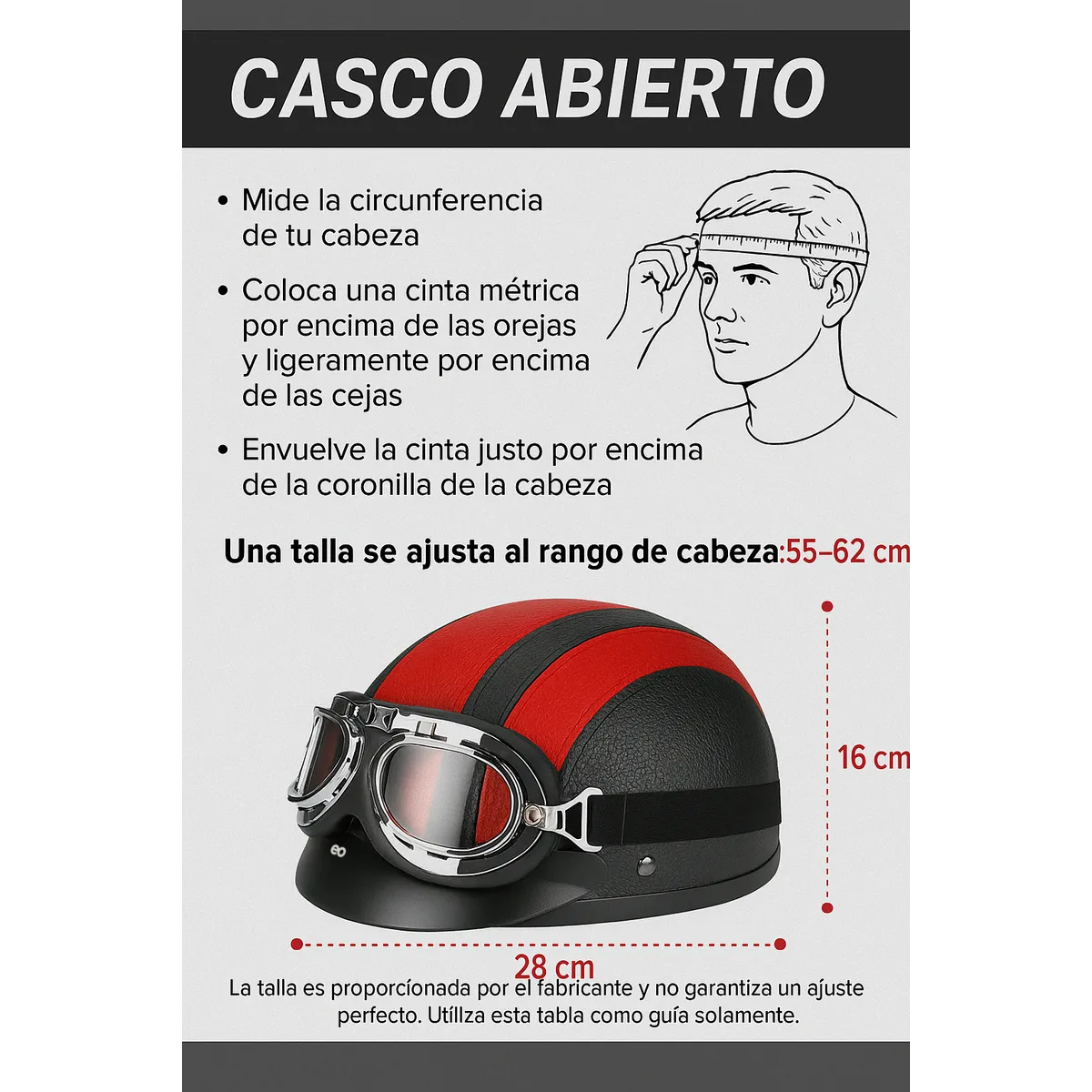 Foto 3 pulgar | Casco Para Moto Vintage Con Gogles Eo Safe Imports Esi-19098 Rojo
