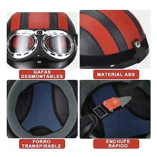 Foto 3 | Casco Para Moto Vintage Con Gogles Eo Safe Imports Esi-19098 Rojo