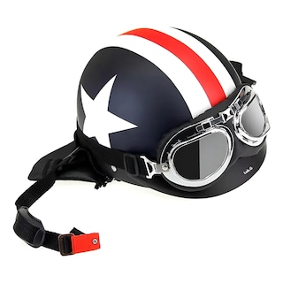 Foto 1 | Casco De Motocicleta Medio Abierto Con Gafas De Visera Linea Blanco/rojo Estrella Blanco Lab.g Negro