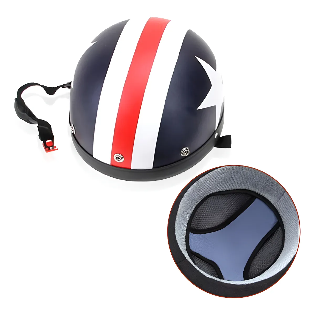 Foto 3 | Casco De Motocicleta Medio Abierto Con Gafas De Visera  Linea Blanco/rojo Estrella Blanco Lab.g Negro