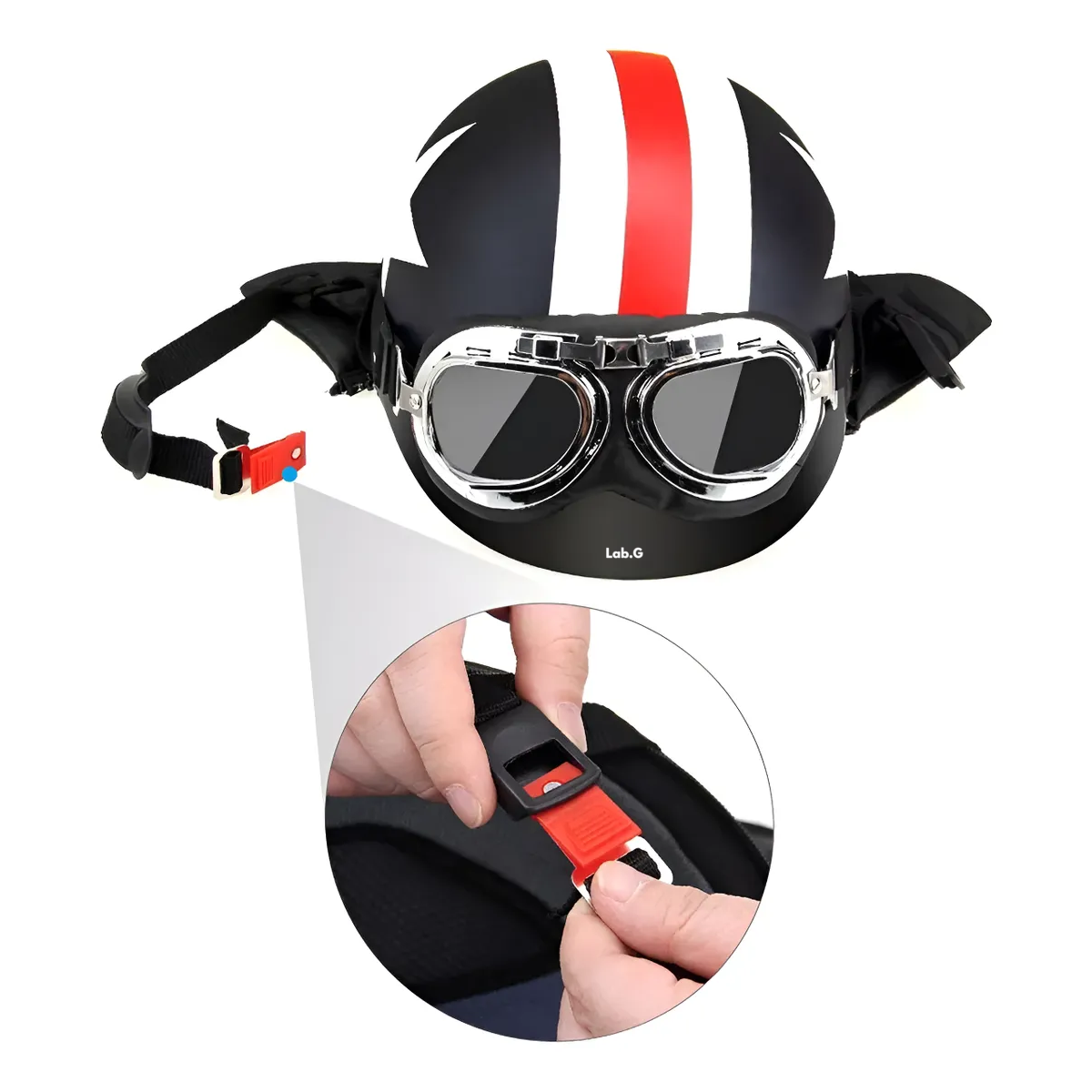 Foto 6 pulgar | Casco De Motocicleta Medio Abierto Con Gafas De Visera  Linea Blanco/rojo Estrella Blanco Lab.g Negro