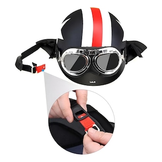 Foto 5 | Casco De Motocicleta Medio Abierto Con Gafas De Visera Linea Blanco/rojo Estrella Blanco Lab.g Negro