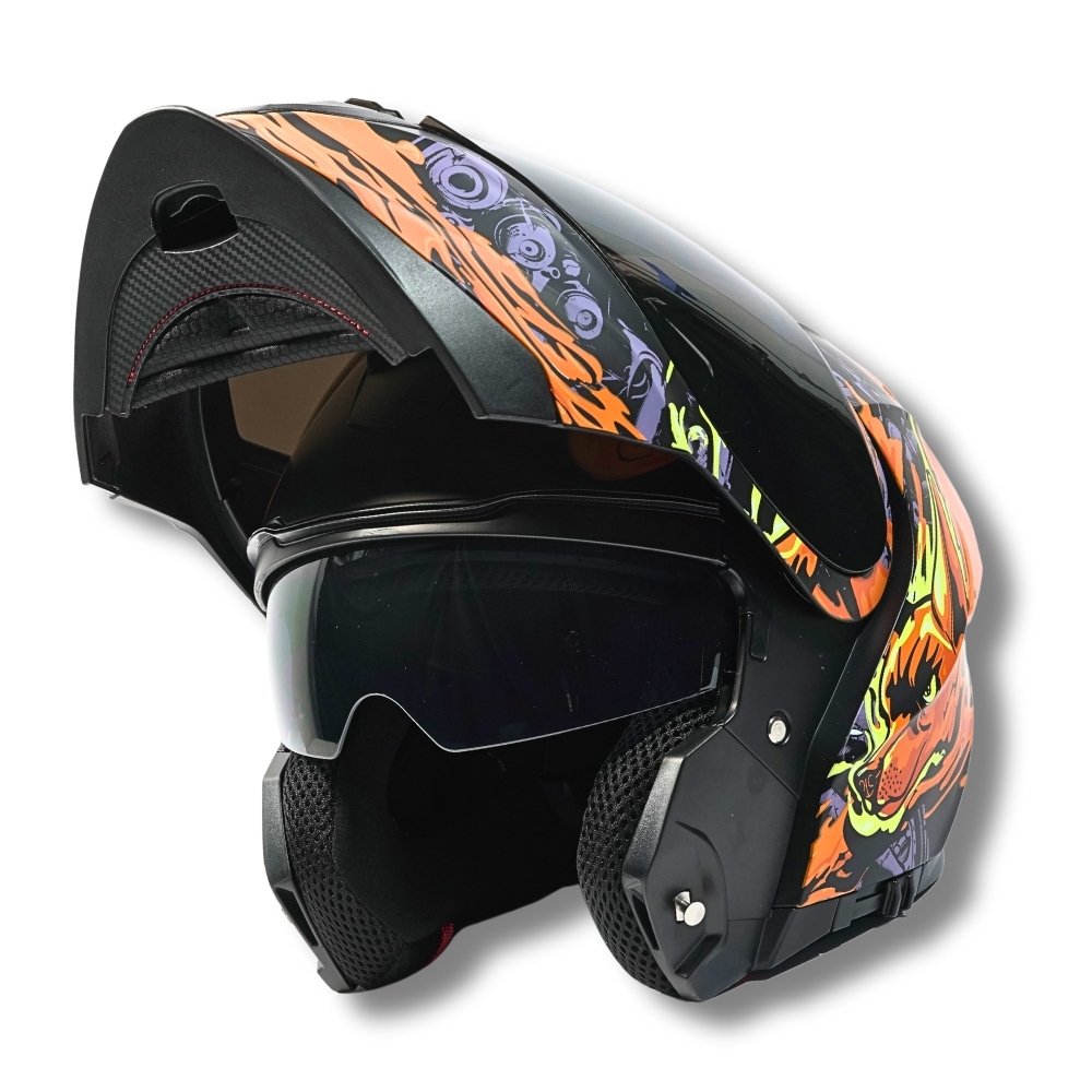 Foto 3 pulgar | Casco 2w Abatible Xolo Negro Naranja Xxl