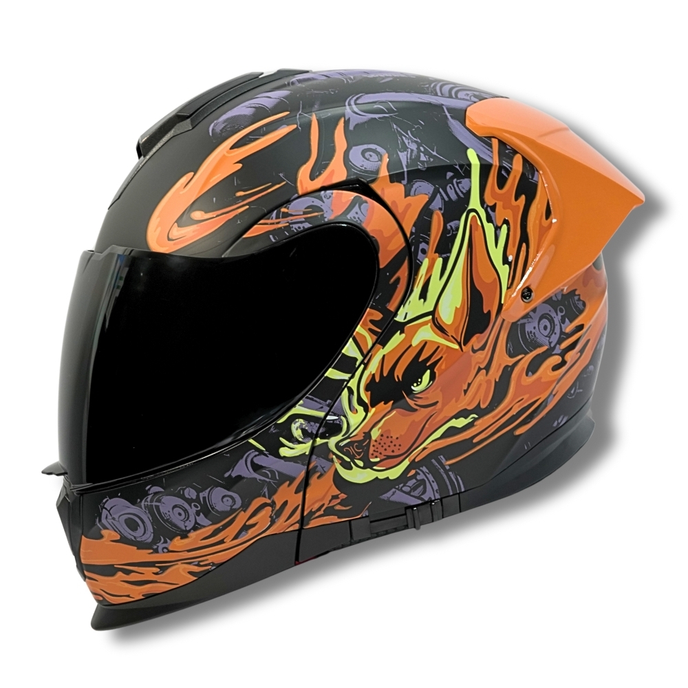 Foto 4 pulgar | Casco 2w Abatible Xolo Negro Naranja Xxl