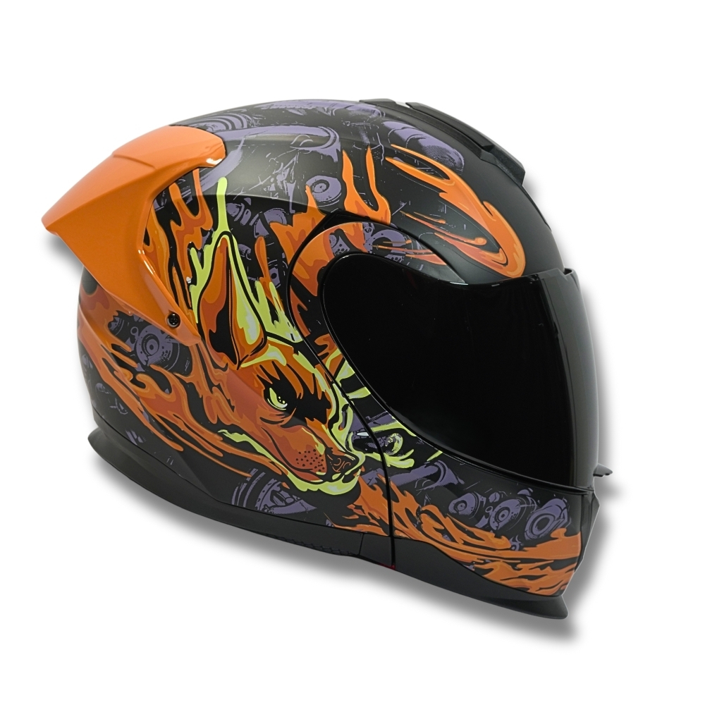 Foto 5 pulgar | Casco 2w Abatible Xolo Negro Naranja Xxl