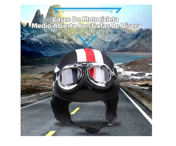 Foto 5 pulgar | Casco De Motocicleta Medio Abierto Con Gafas