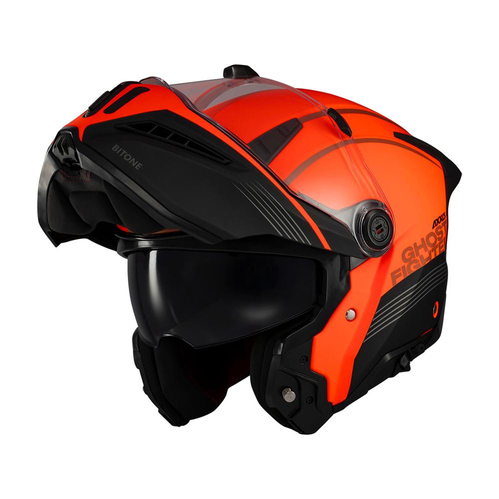 Foto 3 pulgar | Casco Moto Abatible Axxis Lentes Certificado Naranja Talla M Naranja