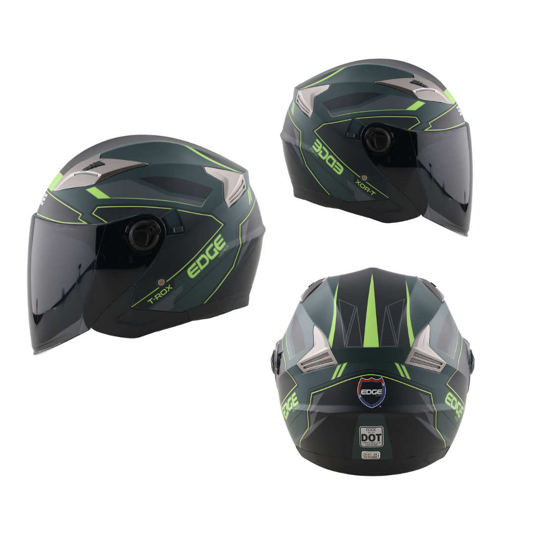 Foto 2 pulgar | Casco Semi Integral Edge Helmets Oficial T-Rox color Verde Certificación Dot Talla M