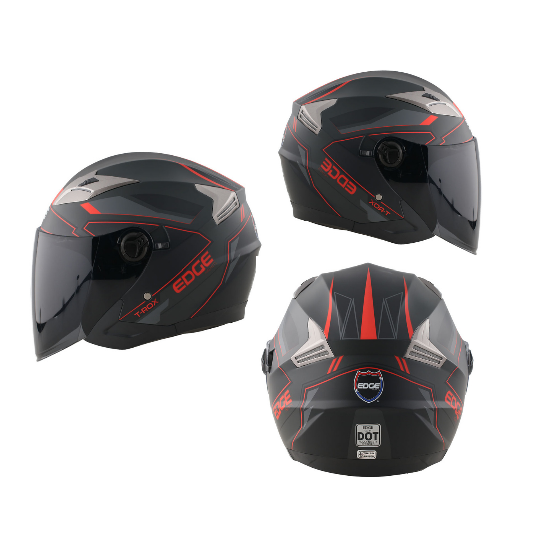 Casco Semi Integral Edge Helmets Oficial T-Rox color Rojo Certificación Dot Talla M