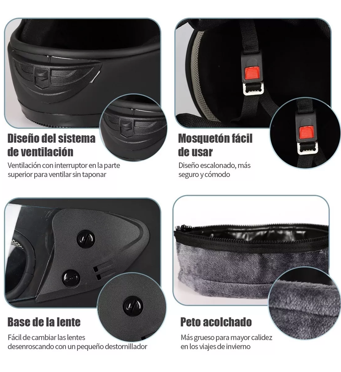 Foto 4 pulgar | Casco Moto Abatible Eo Safe Imports Esi-8976 Negro Brillante con Bufanda