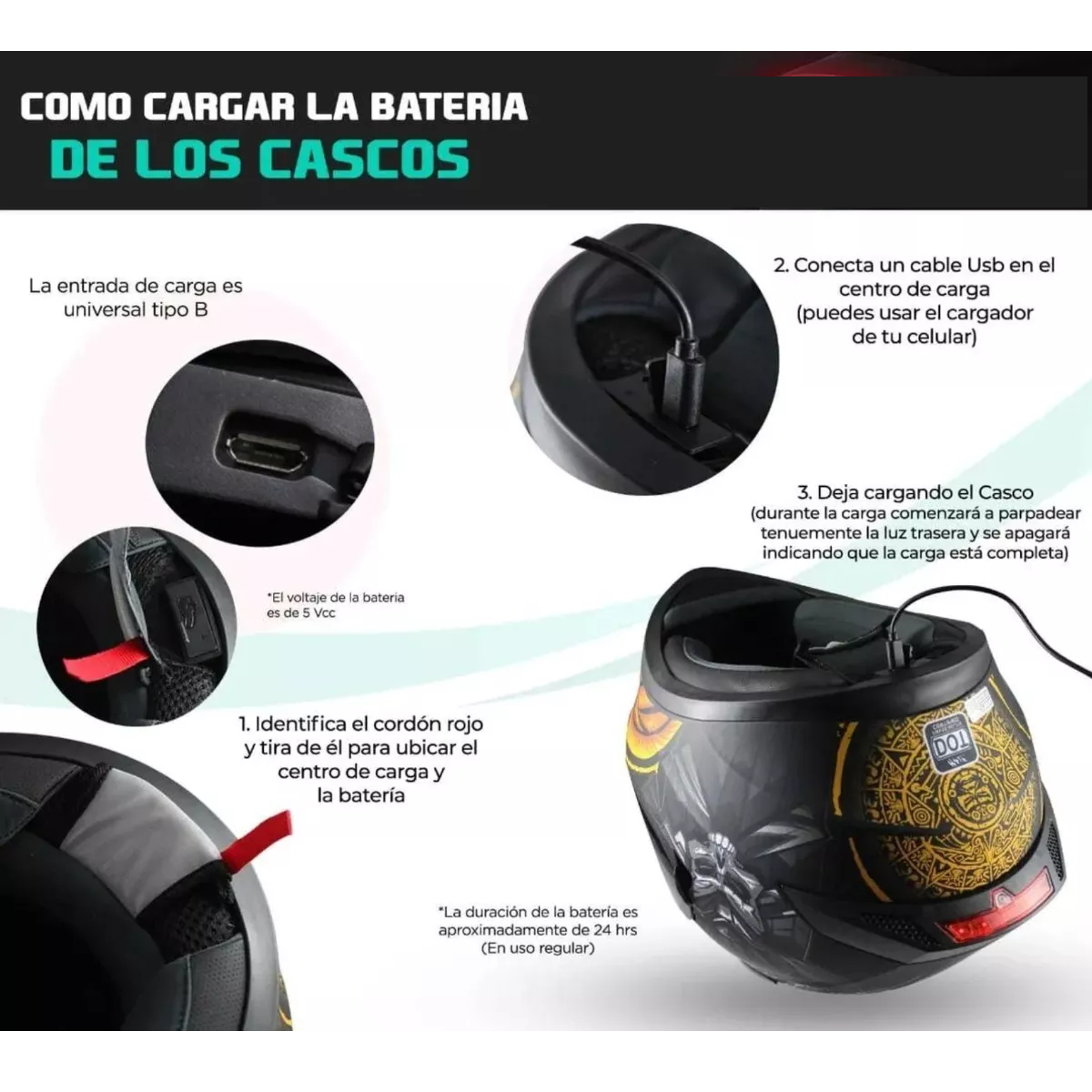 Foto 3 | Casco Abatible de Moto Eo Safe Imports ESI-8958 Negro Luz Led Talla M